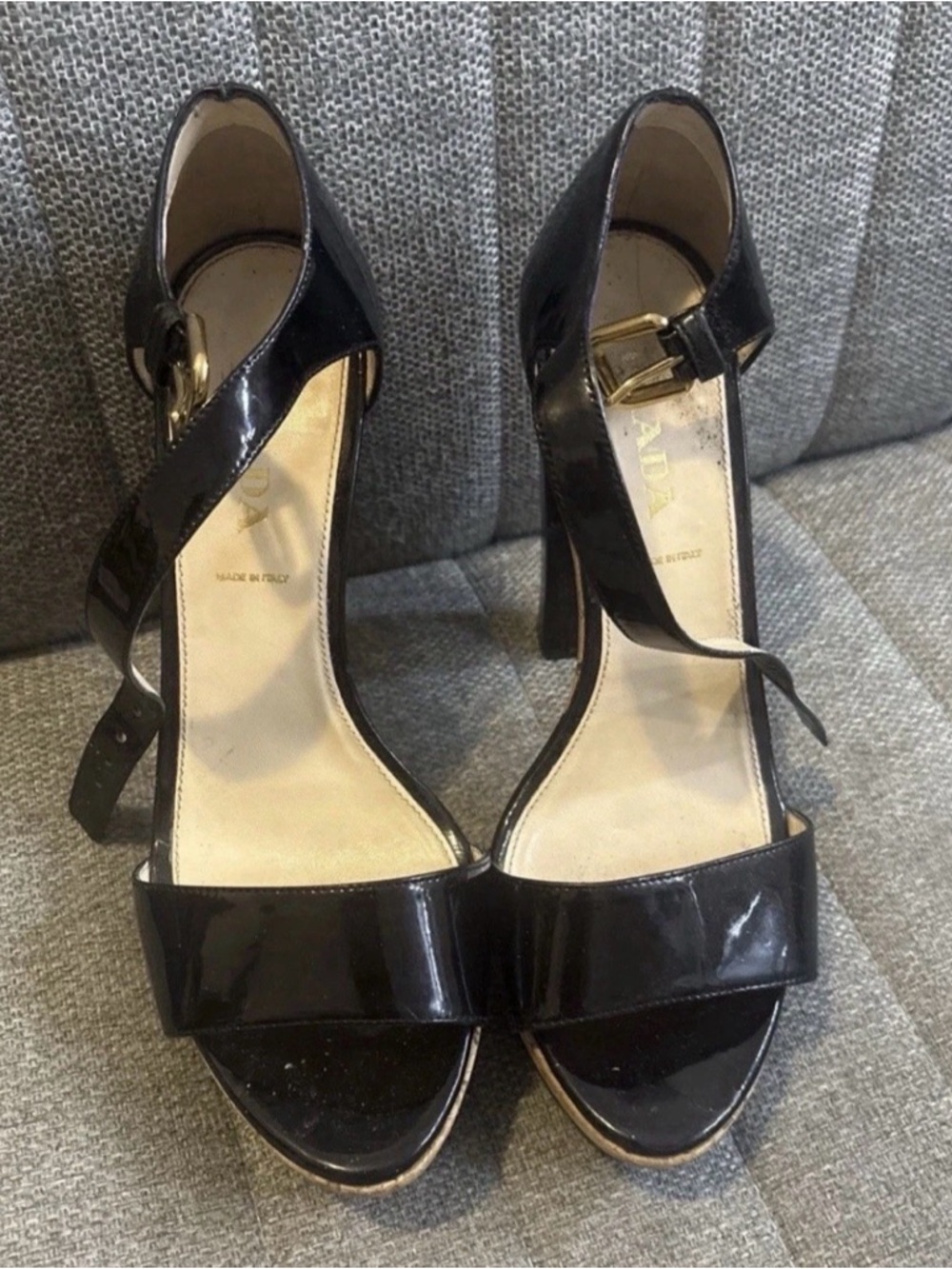 Prada Black Patent Leather Ankle-Strap Heels - Picture 3 of 5